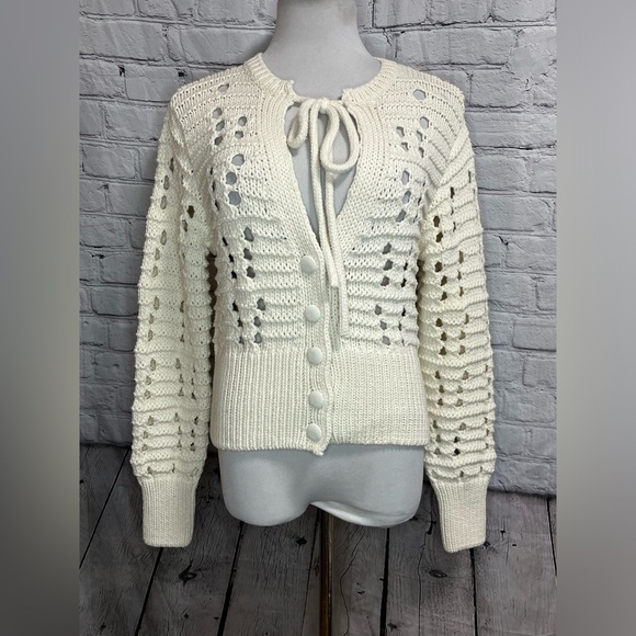 NWT- NEW ZARA 2024 LIGHT BEIGE OPEN KNIT TIE FRONT JACKET CARDIGAN - Picture 4 of 6